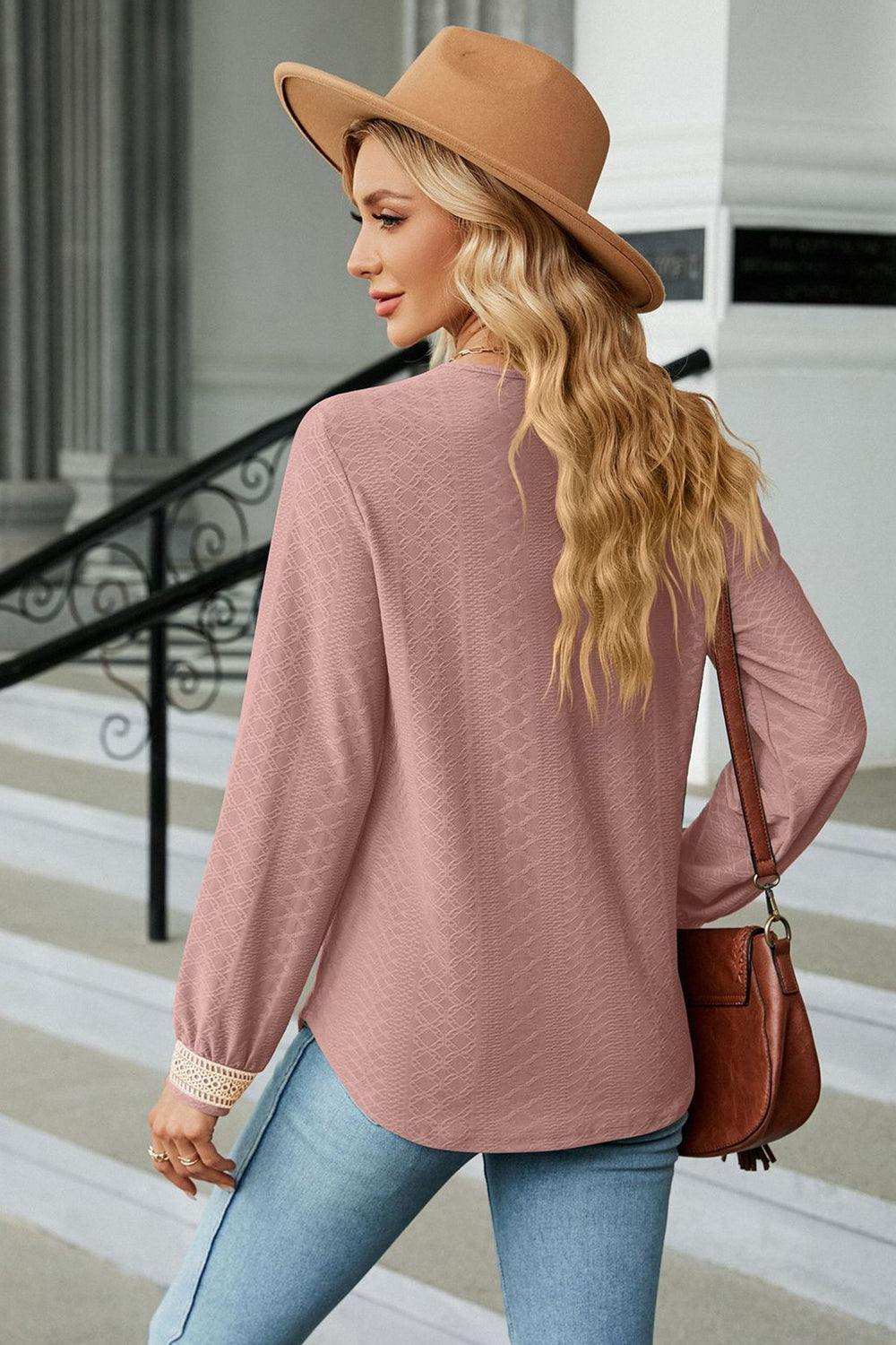 V-Neck Long Sleeve Blouse - Trendsi - Flyclothing LLC