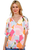 Printed Notched Neck Half Sleeve Blouse - Trendsi - Flyclothing LLC