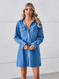 Pocketed Dropped Shoulder Mini Denim Dress - Trendsi