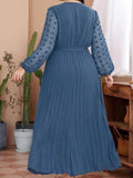 Plus Size Swiss Dot Tie Waist Maxi Dress - Trendsi
