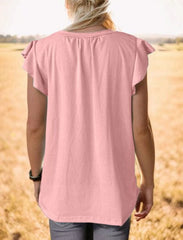 Ruffled Notched Cap Sleeve Tank - Trendsi