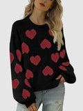 Heart Round Neck Dropped Shoulder Sweater - Trendsi
