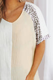 Leopard Color Block V-Neck Top - Trendsi