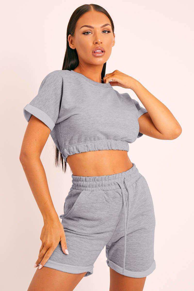 Short Sleeve Cropped Top and Drawstring Shorts Lounge Set - Trendsi - Flyclothing LLC