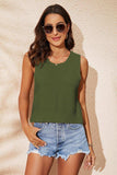 Buttoned Cutout Ribbed Trim Knit Tank - Trendsi - Flyclothing LLC