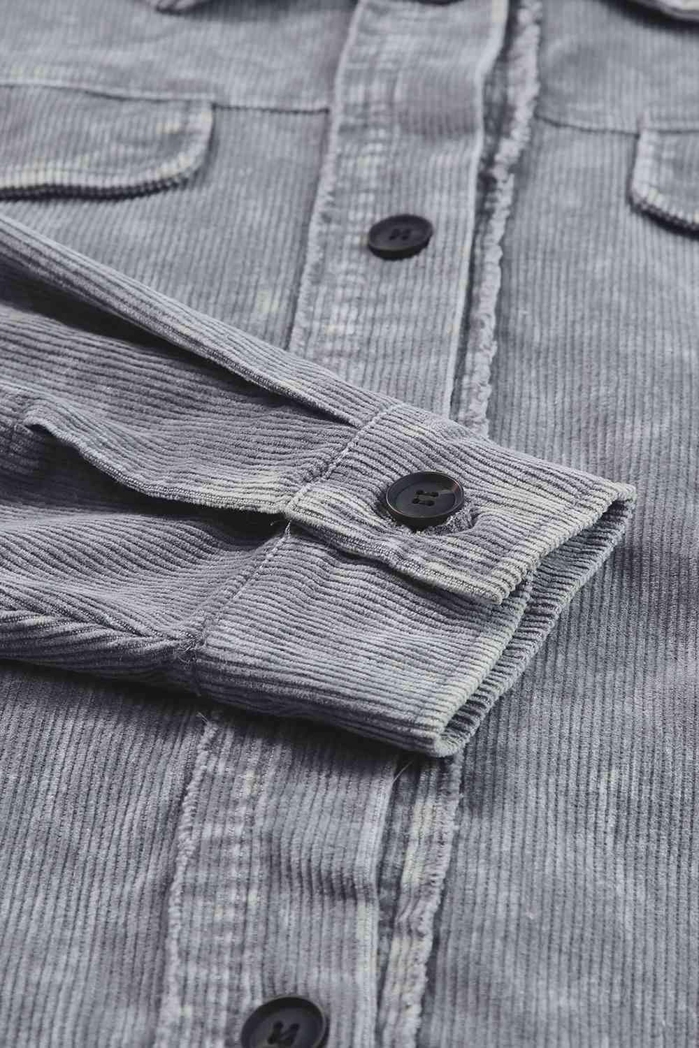 Washed Button Down Dropped Shoulder Jacket - Trendsi - Flyclothing LLC