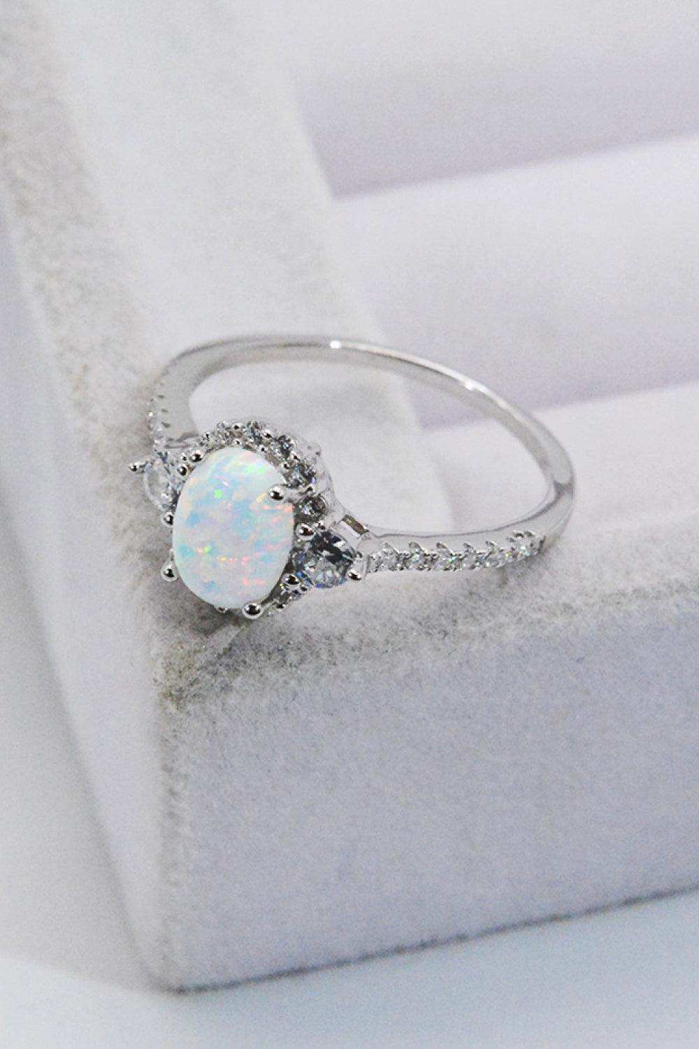 925 Sterling Silver Platinum-Plated Opal Ring - Trendsi - Flyclothing LLC
