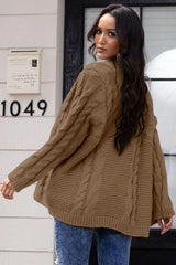 Open Front Cable-Knit Cardigan - Trendsi