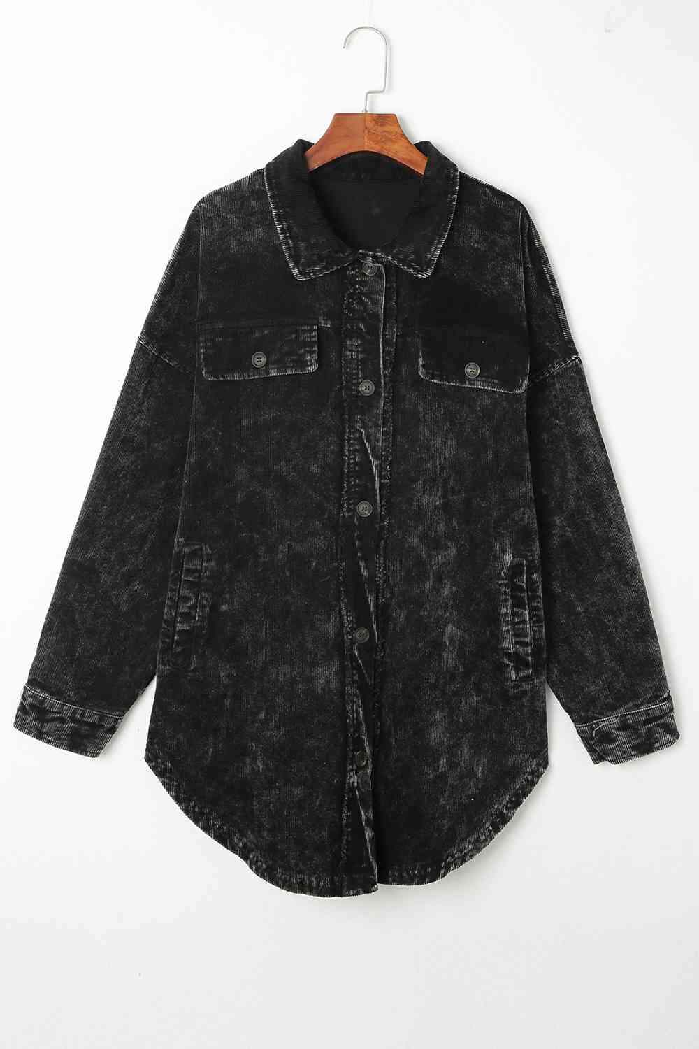 Washed Button Down Dropped Shoulder Jacket - Trendsi - Flyclothing LLC