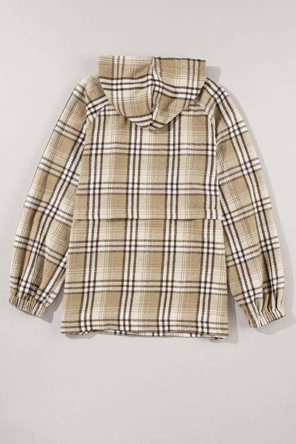 Drawstring Plaid Half Zip Raglan Sleeve Hoodie - Trendsi - Flyclothing LLC