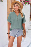 Buttoned Notched Neck Eyelet Top - Trendsi - Flyclothing LLC