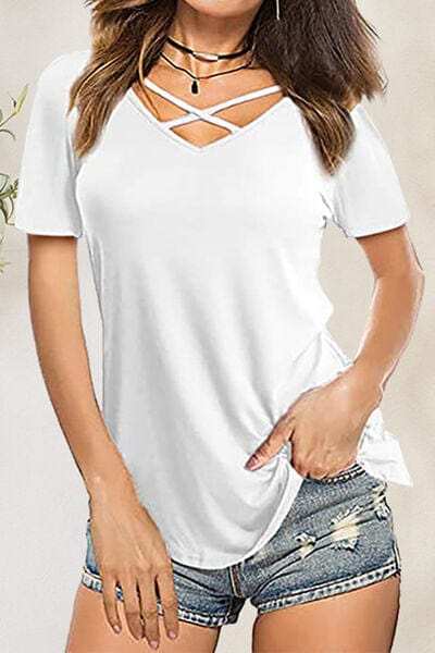 Crisscross Short Sleeve T-Shirt - Trendsi - Flyclothing LLC