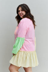Davi & Dani Flying Colors Full Size Colorblock Long Sleeve Shirt Dress - Trendsi