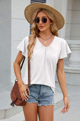 V-Neck Flutter Sleeve T-Shirt - Trendsi - Flyclothing LLC