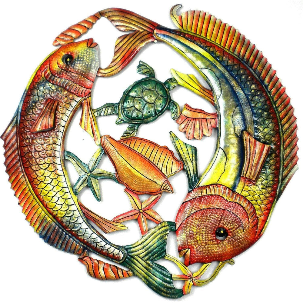 24 inch Painted Two Fish Jumping - Croix des Bouquets - Croix des Bouquets