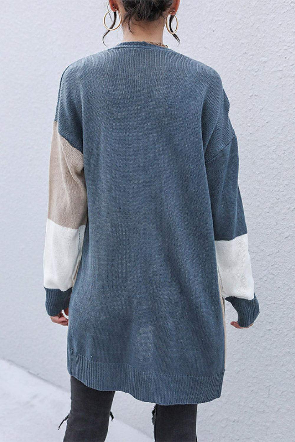 Color Block Dropped Shoulder Cardigan - Trendsi - Flyclothing LLC