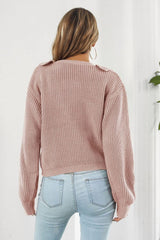 Ruffle Trim Button-Down Dropped Shoulder Sweater - Trendsi