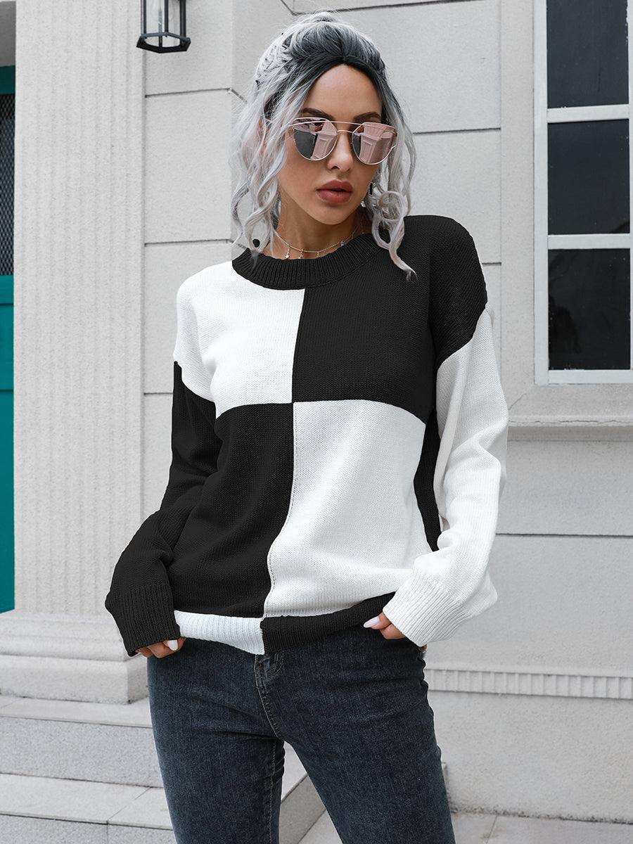 Contrast Drop Shoulder Sweater - Trendsi - Flyclothing LLC