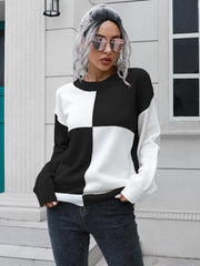 Contrast Drop Shoulder Sweater - Trendsi