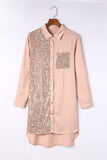 Sequin Button Front High-Low Shirt Dress - Trendsi