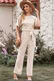 Full Size Tie Waist Straight Leg Jumpsuit - Trendsi - Flyclothing LLC
