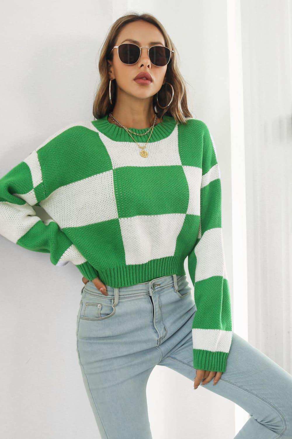 Color Block Round Neck Dropped Shoulder Sweater - Trendsi - Flyclothing LLC
