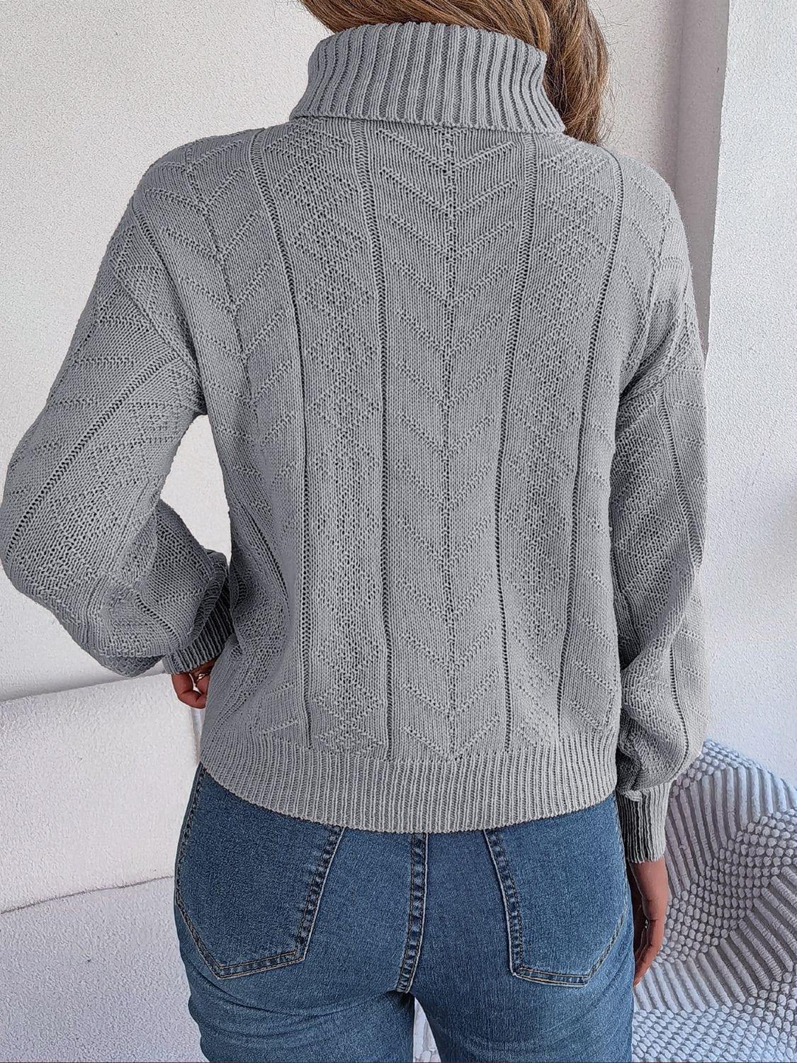 Cable-Knit Turtleneck Sweater - Trendsi