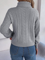 Cable-Knit Turtleneck Sweater - Trendsi