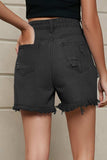 Fringe Trim Distressed Denim Shorts with Pockets - Trendsi - Flyclothing LLC