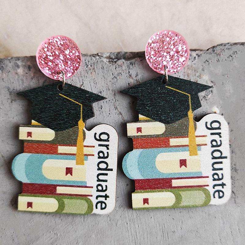 School Theme Wooden Dangle Earrings - Trendsi - Flyclothing LLC