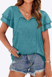 Tie-Neck Layered Flutter Sleeve Blouse - Trendsi - Flyclothing LLC