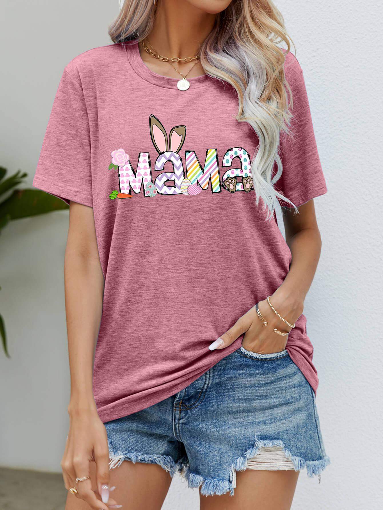 Easter MAMA Graphic Round Neck T-Shirt - Trendsi - Flyclothing LLC