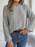 Cable-Knit Round Neck Long Sleeve Sweater - Trendsi - Flyclothing LLC