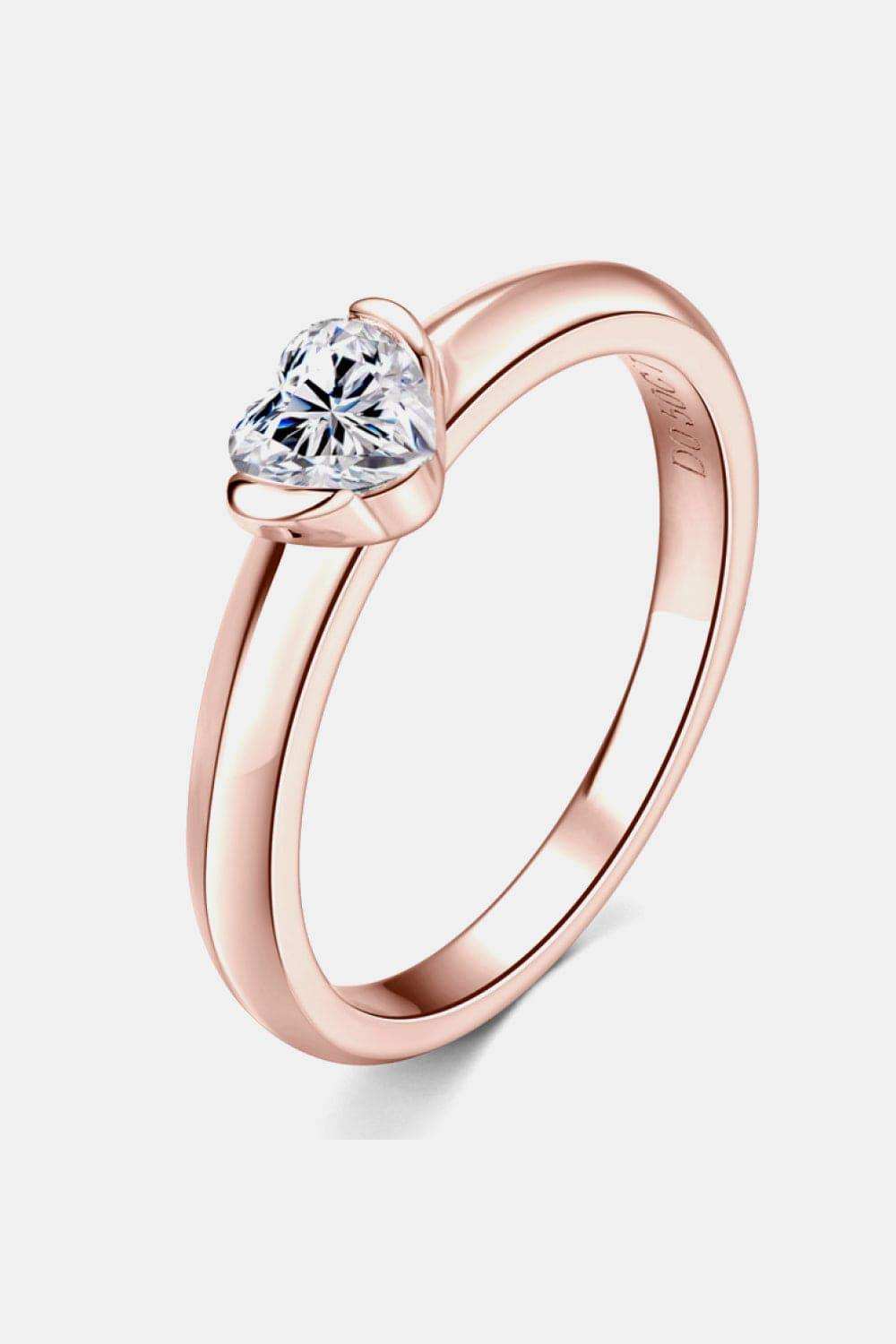Moissanite 925 Sterling Silver Heart Solitaire Ring - Trendsi - Flyclothing LLC