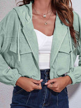 Drawstring Hooded Zip Up Jacket with Pockets - Trendsi - Flyclothing LLC