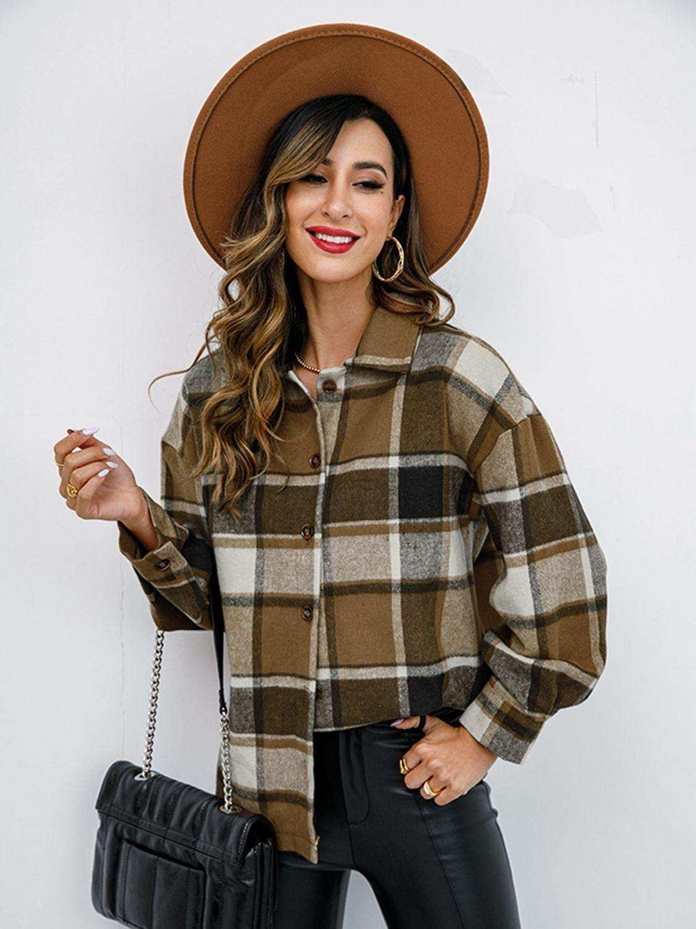 Plaid Button-Down Jacket - Trendsi - Flyclothing LLC