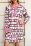 Christmas Pattern Half Button Dress - Trendsi - Flyclothing LLC