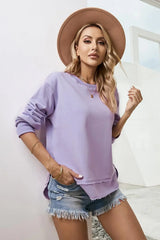 Side Slit Drop Shoulder Sweatshirt - Trendsi - Flyclothing LLC