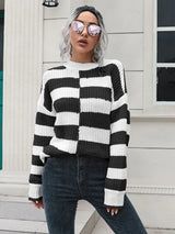 Two-Tone Dropped Shoulder Sweater - Trendsi - Flyclothing LLC