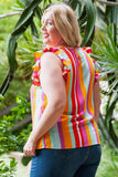 Plus Size Striped Round Neck Ruffled Tank - Trendsi - Flyclothing LLC