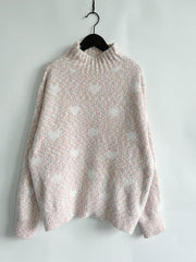 Heart Heathered Turtleneck Drop Shoulder Sweater - Trendsi