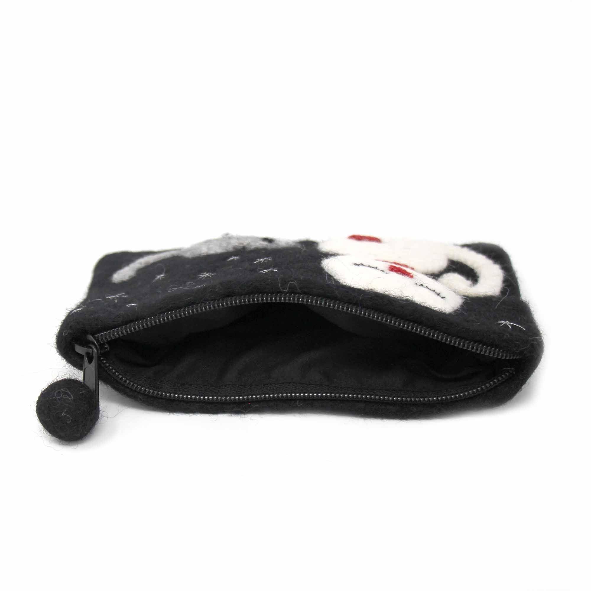 Hand Crafted Felt: White Cat Pouch - Global Groove Direct