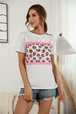 Leopard Color Block Side Slit Tee - Trendsi - Flyclothing LLC