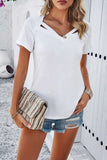 V-Neck Short Sleeve T-Shirt - Trendsi - Flyclothing LLC