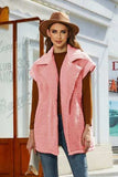 Fuzzy Collared Neck Button Up Vest Coat - Trendsi - Flyclothing LLC