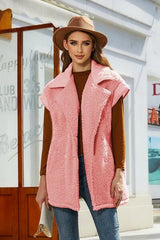 Fuzzy Collared Neck Button Up Vest Coat - Trendsi