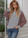 Leopard Print Round Neck Dolman Sleeve Blouse - Trendsi - Flyclothing LLC