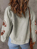 Football Sequin Button Up Dropped Shoulder Jacket - Trendsi - Flyclothing LLC