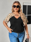 Plus Size Chain Detail V-Neck Raglan Sleeve Blouse - Trendsi