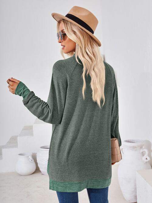 Contrast Mock Neck Long Sleeve T-Shirt - Trendsi - Flyclothing LLC